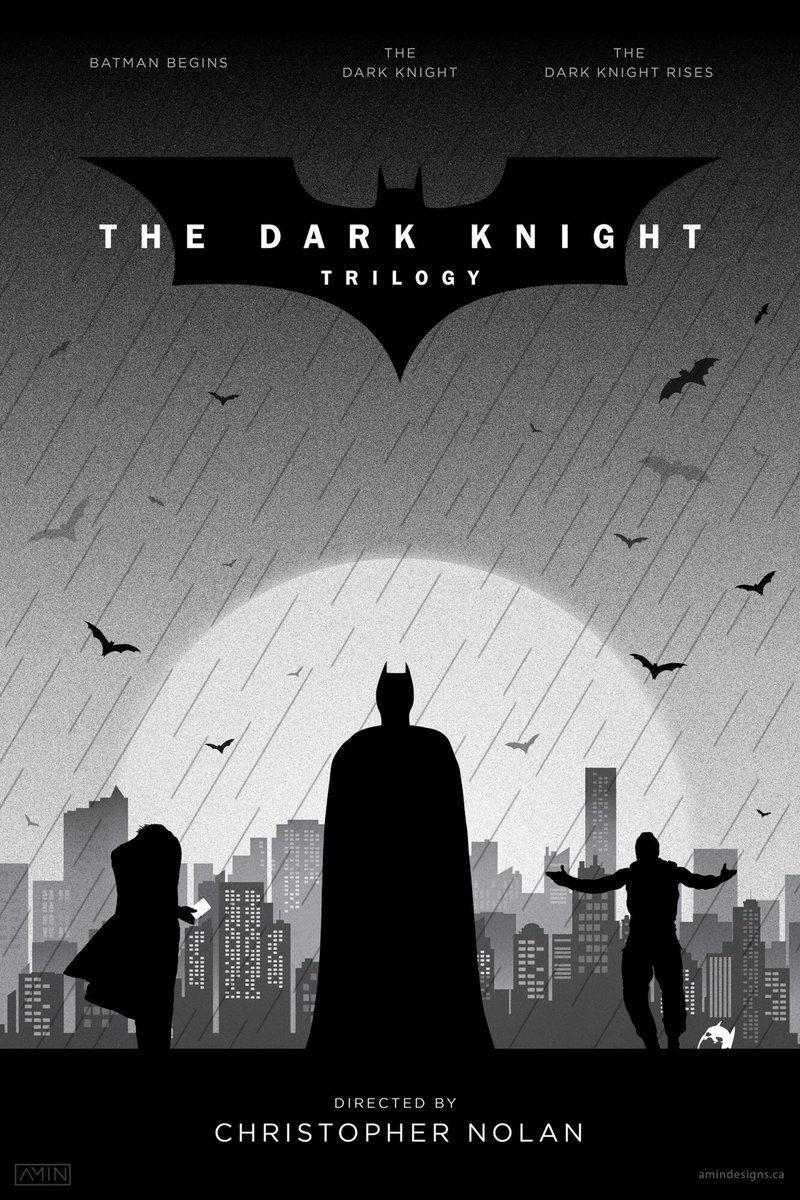Alternative Poster for The Dark Knight Trilogy Batman Begins (2005) The  Dark Knight (2008) The Dark Knight Rises (2012) By Amin Designs  @AminDesigns https://t.co/EArzKWST0S https://t.co/VNVcLtE9On  #TheDarkKnightTrilogy #AlternativePoster #AminDesigns, image size:800x1200