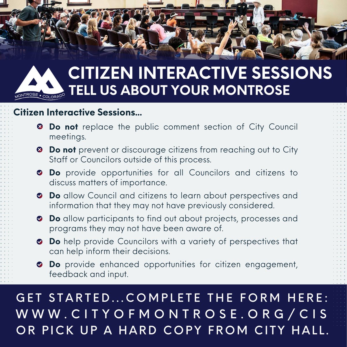Wondering what the City of Montrose Citizen Interactive Sessions are? 
Find out more here:  cityofmontrose.org/301/City-Counc….