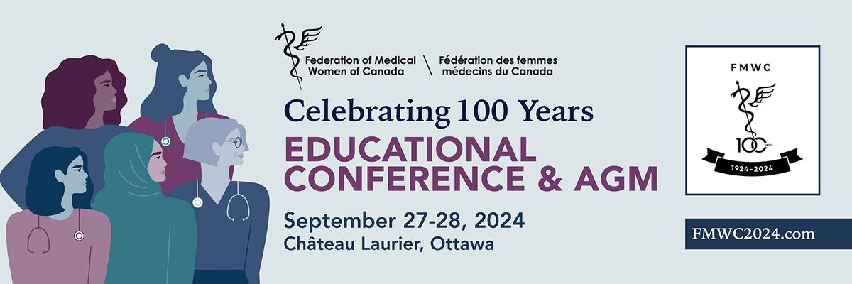 💯 years of medical women in Canada! Time to celebrate! Join us in Ottawa Sept 27-28 for our AGM/ conference. Honoured to have presenters <a href="/SenRPatterson/">Senator Rebecca Patterson</a> and <a href="/DrKathleenRoss1/">Dr. Kathleen Ross</a> + award winner Dr. Theresa Tam, Chief Public Health Officer 🇨🇦!  FMWC2024.com to register