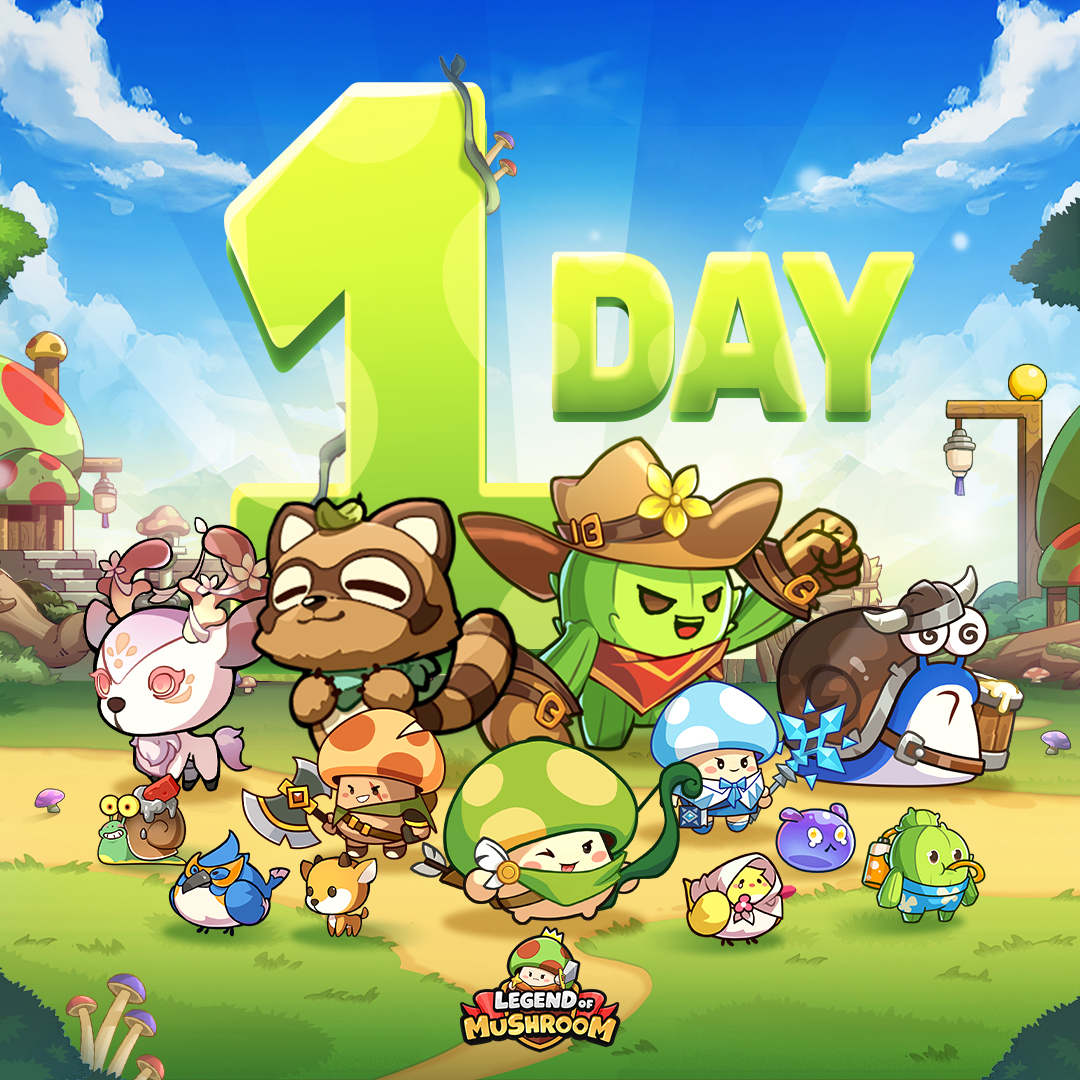 1️⃣ day to go!!! 🔴[Legend of Mushroom] will officially open on March 7th, at 2pm(UTC)! Can't wait to meet all the mushroom adventurers! 🔗APPSTORE:itunes.apple.com/app/id64753337… 🔸GOOGLEPLAY:play.google.com/store/apps/det…