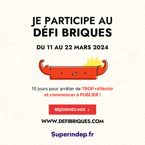 10 jours de création quotidienne, c'est parti ! 🧱

Je suis super enthousiaste de démarrer le Défi Briques avec <a href="/Valentin_Decker/">Valentin Decker</a> et <a href="/Killian_Talin/">Killian Talin 🧱</a> 🎉

On va créer, montrer notre travail et arrêter de se poser 1000 questions.
Venez participer avec moi !

👉 defibriques.com