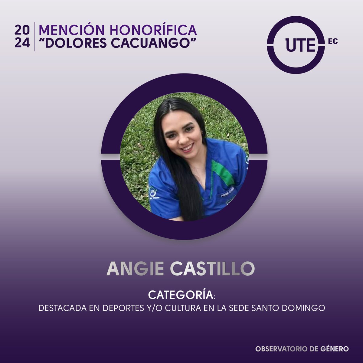 #UTEinformaI Entrega de la Mención Honorífica Dolores Cacuango UTE 2024.
✅Destacadas en Deportes y/o Cultura UTE:
✔️Quito: Érika Salinas y Zaskia Pruna.
✔️Santo Domingo: Angie Castillo.
🗓️7 de marzo
📍Teatro UTE
📌 En vivo: bitly.ws/3eCZe