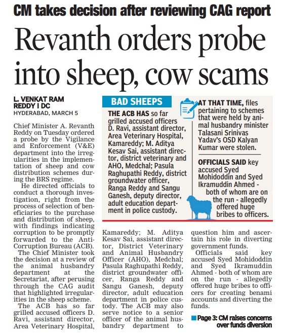 DeccanChronicle's tweet photo. Good Morning, DC readers. Must read in today's #DeccanChronicle.
#RevanthReddy #TelanganaCM #SheepScam #CowScam #VigilanceProbe #CAGReport https://t.co/aaXuisgcP9