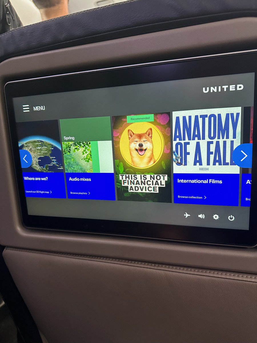 Laugh, learn, and squirm at 35K ft. @TINFAfilm now on @united #Crypto #Dogecoin @howardlindzon