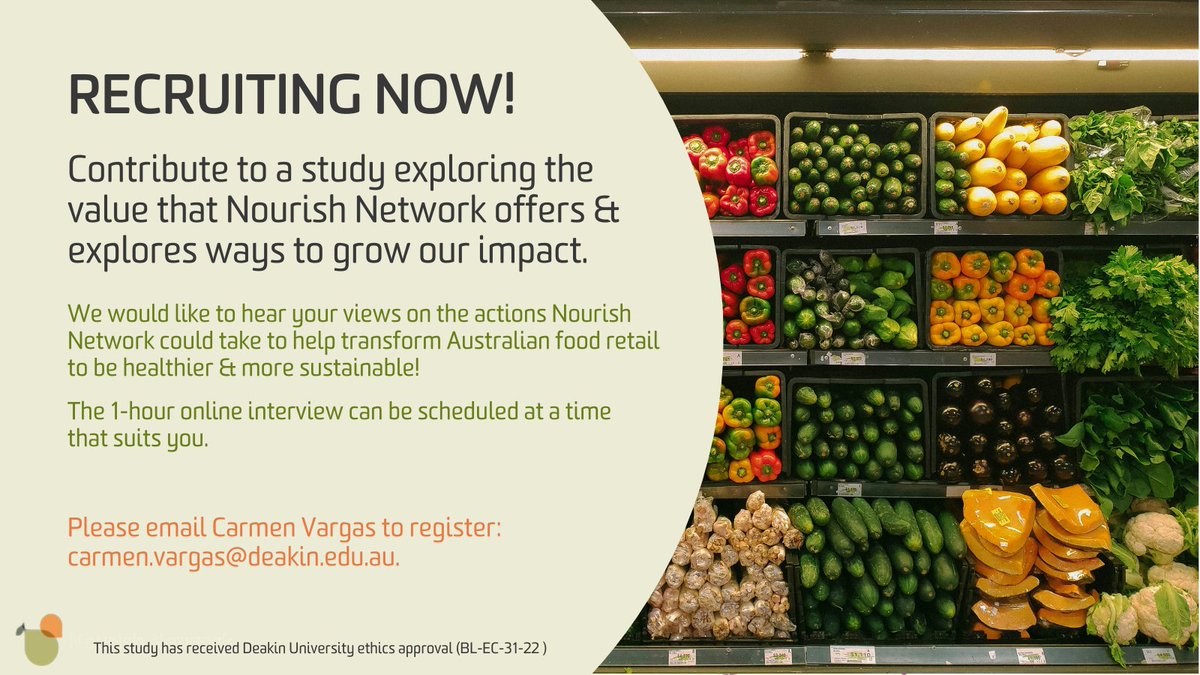 We'd love to hear your thoughts! Email carmen.vargas@deakin.edu.au to register your interest #HealthyEating #food #Retail #Sustainability @carmenv678