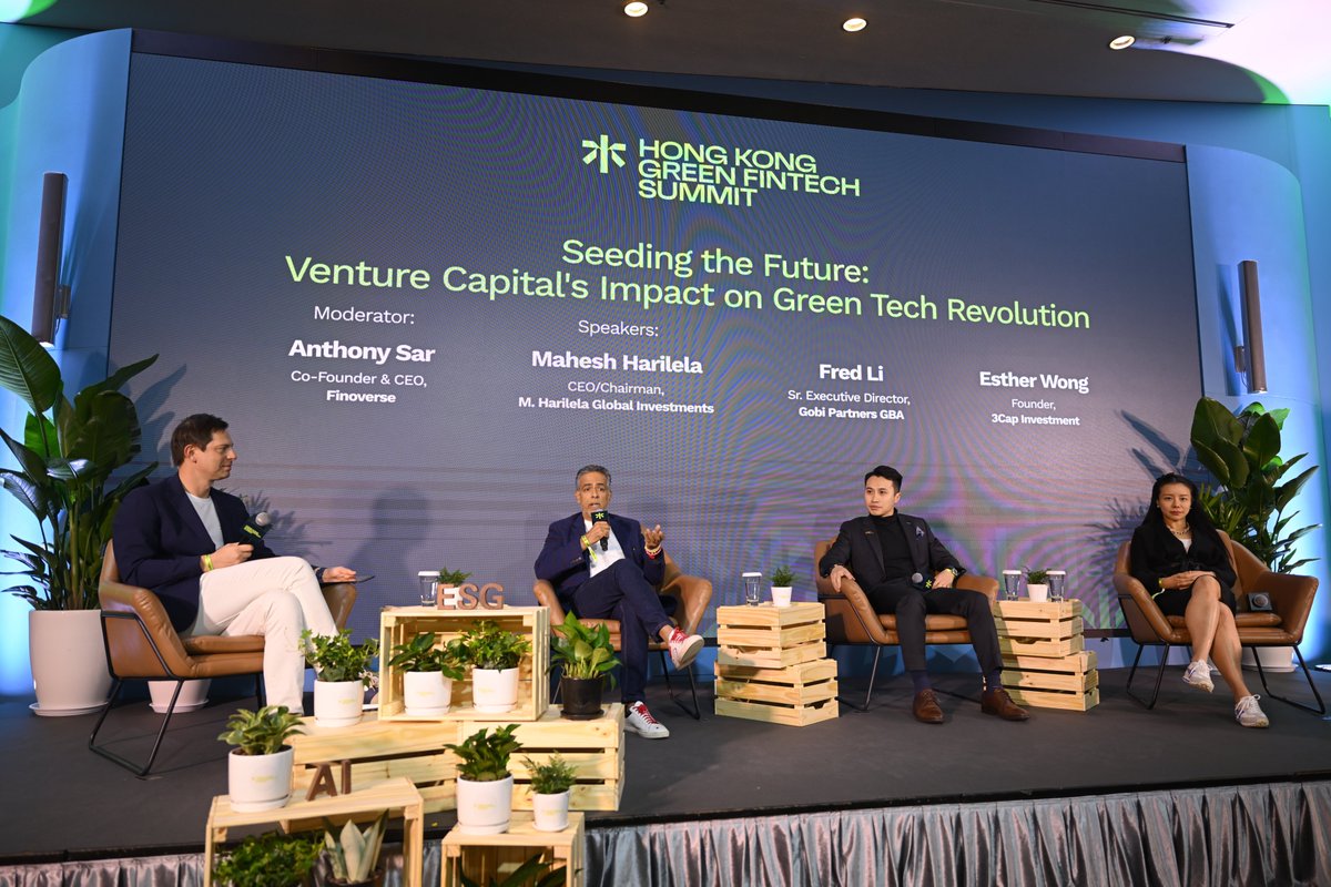 🌱 Insightful 'Seeding the Future' panel at #HKGreenFinTechSummit: Mahesh Harilela (M. Harilela Global Investments) underscored HK's potential as a sustainability innovator, while Fred Li (@GobiPartners GBA) stressed the urgent need for local investment to fuel green tech. Esther…