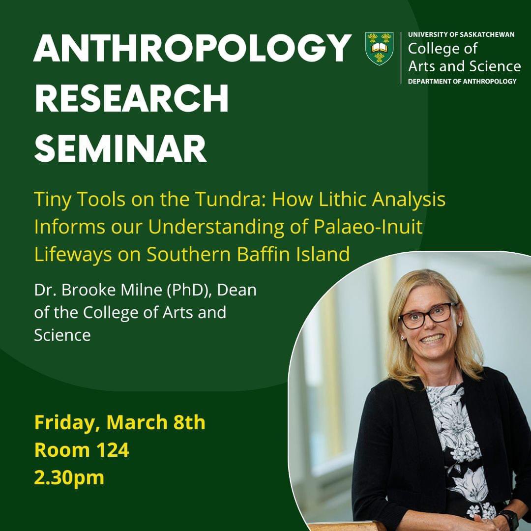 USask Anthropology (@usaskarch_anth) on Twitter photo Our 990 seminar this week is courtesy of our <a href="/usaskArtSci/">USask Arts and Science</a> Dean, Dr. Brooke Milne, who will be talking about her archaeological research, Tiny Tools on the Tundra. Please join us! Our 990 seminar this week is courtesy of our <a href="/usaskArtSci/">USask Arts and Science</a> Dean, Dr. Brooke Milne, who will be talking about her archaeological research, Tiny Tools on the Tundra. Please join us!