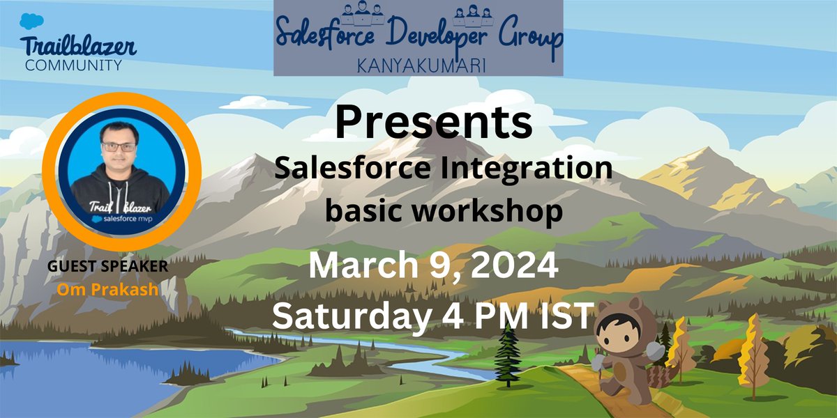 Hi Everyone. I am Calling for Salesforce Trailblazers to join us for the Salesforce Integration basic workshop on March 9 at 4 PM (IST).To join the session Please register by using this link: trailblazercommunitygroups.com/events/details… #TrailblazerCommunity #Salesforce @omprakash_it @sfdgkti