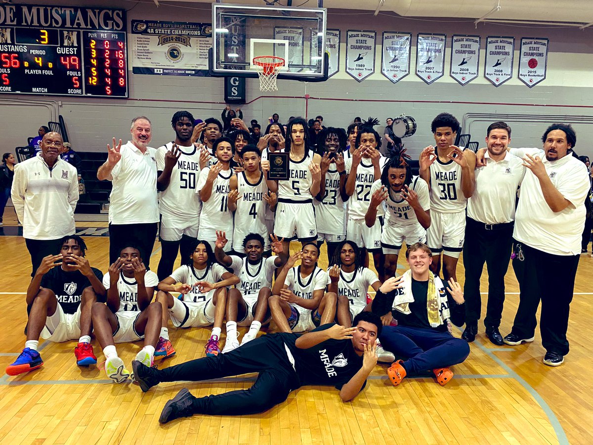 Meade Athletics (@meadeathletics) on Twitter photo CONGRATS TO OUR MUSTANGS AS THEY RUN IT BACK! Mustangs Boys Basketball team win their 3rd in a row 4A East Regional Championship by beat cross town rival Old Mill 56-49 to advance to the next round-follow the team’s progress <a href="/MeadeBasketball/">Meade Basketball</a> CONGRATS TO OUR MUSTANGS AS THEY RUN IT BACK! Mustangs Boys Basketball team win their 3rd in a row 4A East Regional Championship by beat cross town rival Old Mill 56-49 to advance to the next round-follow the team’s progress <a href="/MeadeBasketball/">Meade Basketball</a>