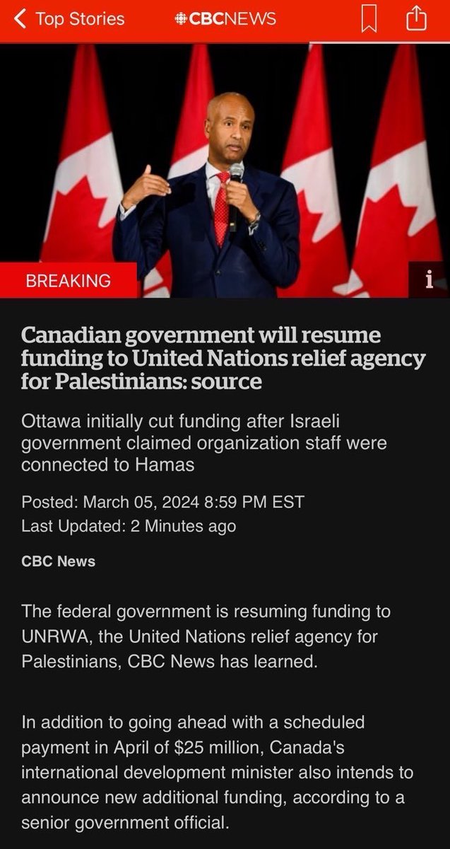The power of the people! They hear our demands loud &amp; clear. The CAD gov’t, who shamefully cut off UNRWA funding, the leading relief agency in Gaza, making it complicit in the deliberate starvation of 2.3M Palestinians, is now reinstating funding. Keep using your voices, keep