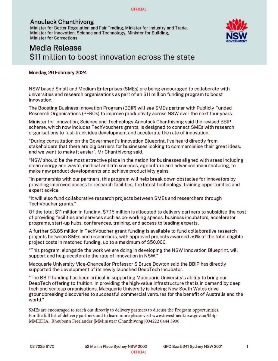🌟🌟 Exciting News! Deep Green Biotech Hub renewed support from Investment NSW's 'Boosting Business Innovation Program'! This will bolster the algae innovation ecosystem in NSW, driving translation beyond the lab. Stay tuned for updates!  @UTS_C3  #BBIP #TechVouchers #Algae