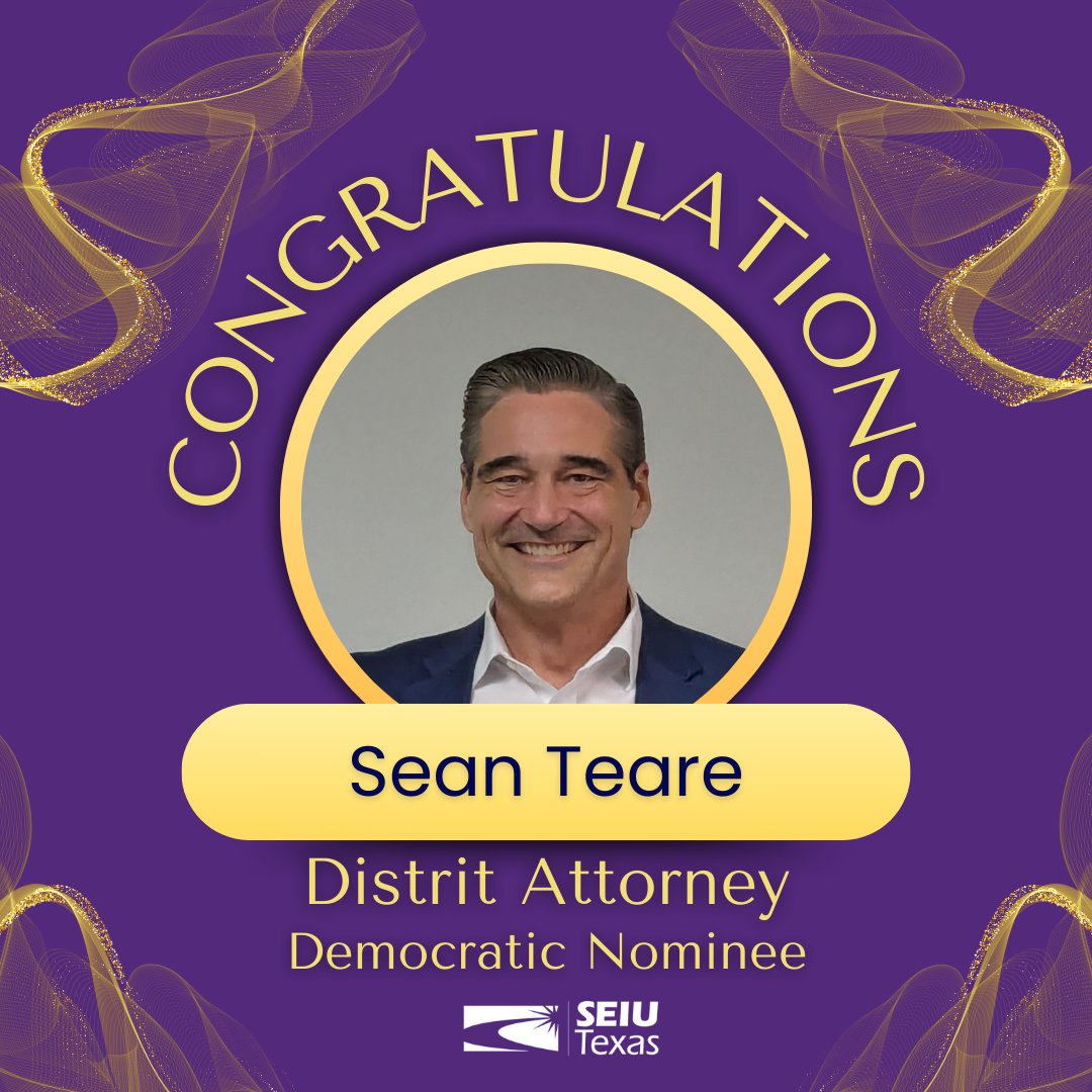 Congrats to @ElectSeanTeare for winning the nomination for District Attorney! We’re proud to continue supporting him in his efforts to defend the rights of everyone in #harriscounty to exercise free speech and organize in their workplace.