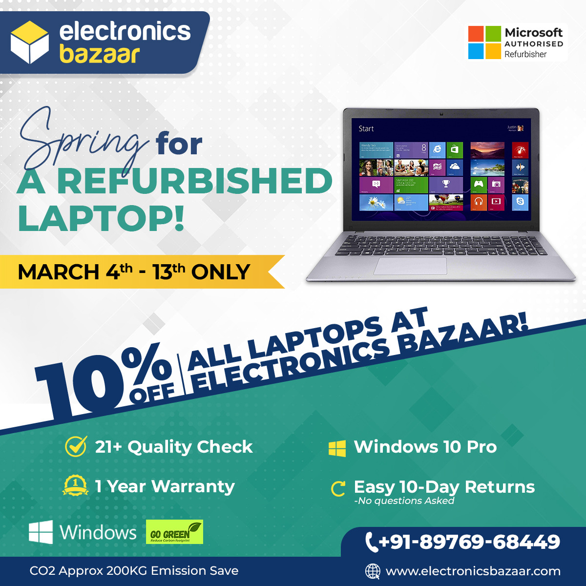 electrosbazaar's tweet image. Go green & tech-savvy! 10% off ALL #refurbishedlaptops at Electronics Bazaar! March 4th-13th only. Save the & your wallet! #SustainableTech #ElectronicsBazaar electronicsbazaar.com