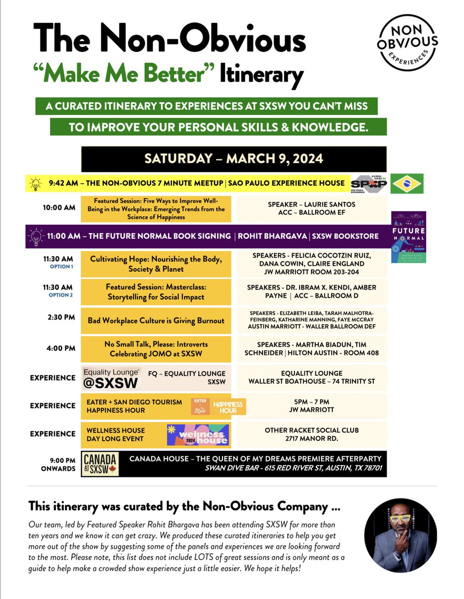 "Make Me Better" at SXSW with this Non-Obvious Itinerary for Saturday - March 9, 2024!      

Available for download: nonobvious.com/sxsw

<a href="/sxsw/">SXSW</a> #SXSW #SXSW2024