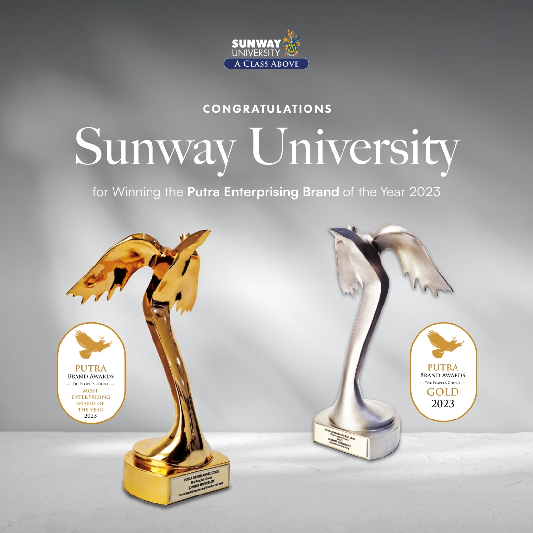 The story of our success is written by you🩵 A sincere thank you to the thousands of Malaysians who voted Sunway University as the Nation’s Most Enterprising Brand at the Putra Brand Awards 2023 and also recognised Sunway University as the Gold Standard in Education #AClassAbove