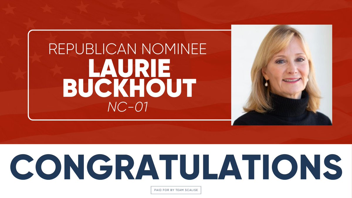 SteveScaliseGOP's tweet image. A huge congratulations to @lauriebuckhout for winning her primary! Your conservative leadership is exactly what #NC01 needs.