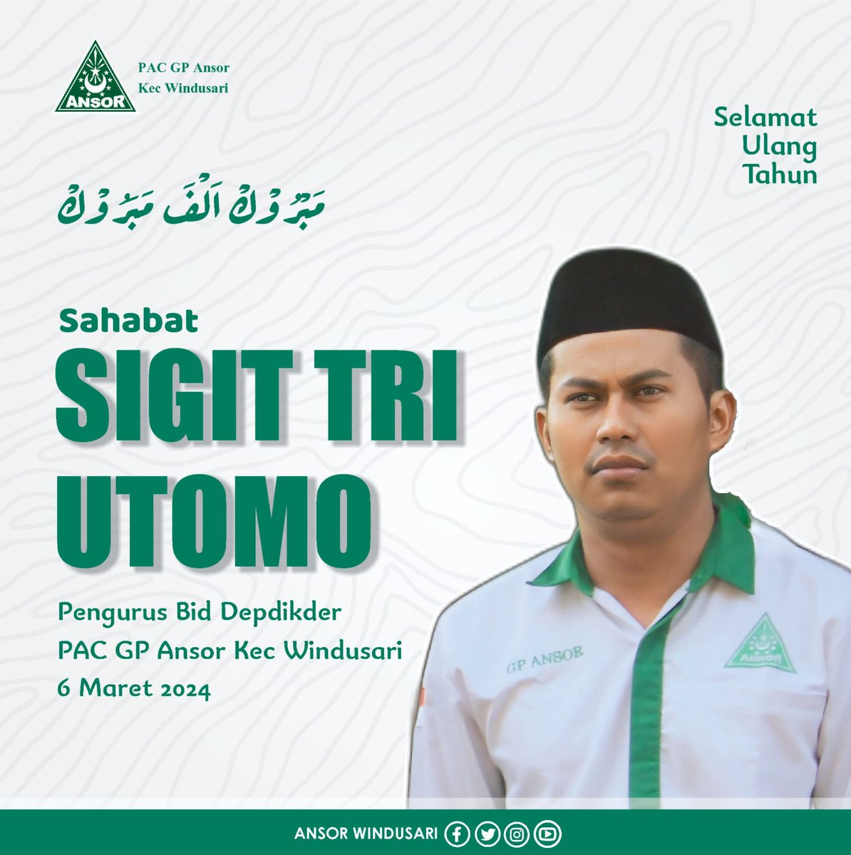 Sugeng ambal warsa Sahabat Sigit Tri Utomo 

Mugi tansah pinaringan karahayon, kesehatan ugi keberkahan yuswa saking Gusti Allah SWT, Aamiin