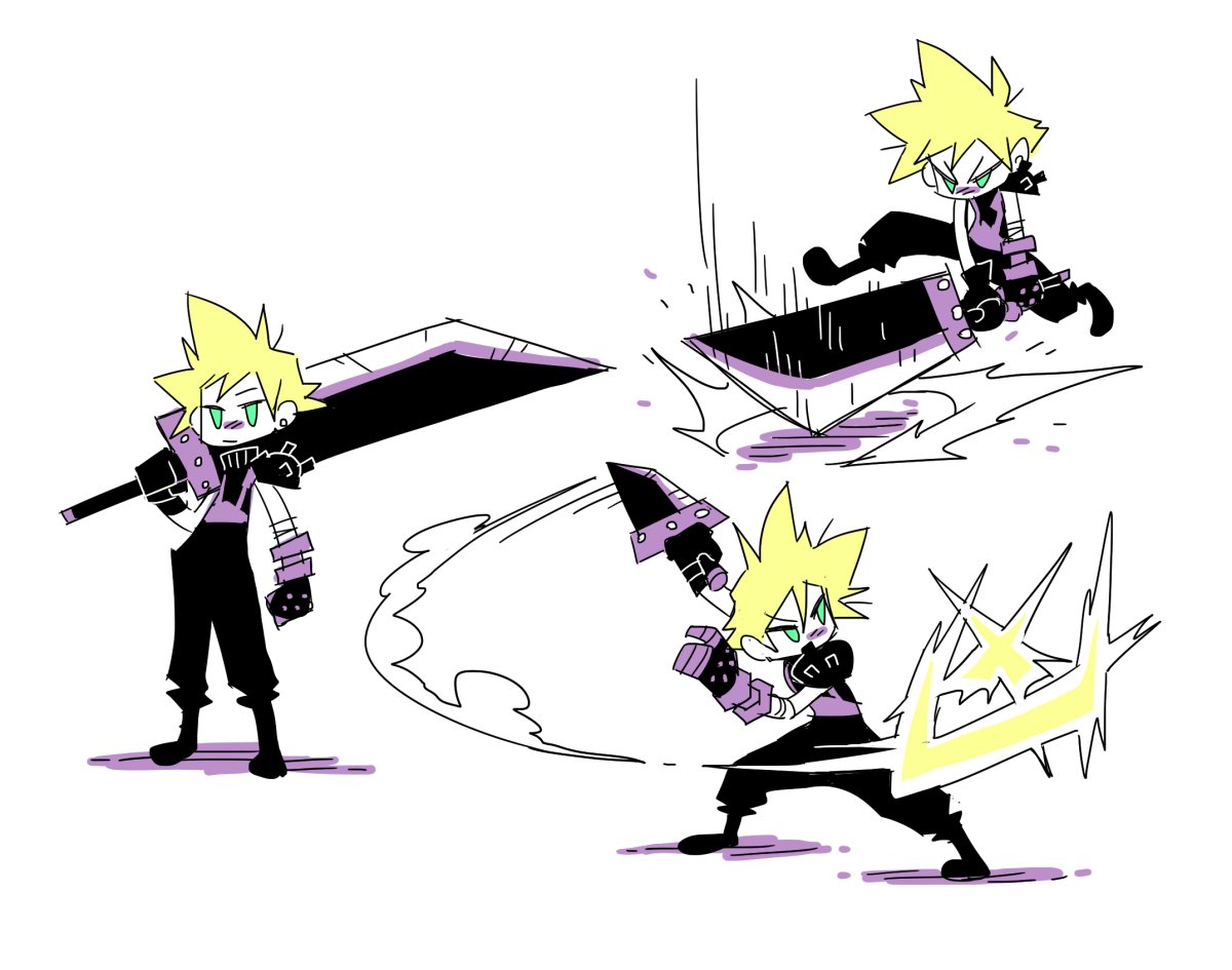 cloud strife blonde hair weapon sword 1boy buster sword male focus spiked hair  illustration images