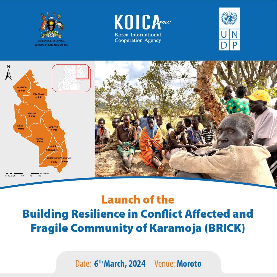 Together with partners, today we launch the project “Building Resilience in Conflict affected and Fragile Communities of Karamoja” (BRICK).

Goal: To promote sustainable development thru capacity building to manage social economic risks &amp; gender responsive livelihoods.

#SDGs