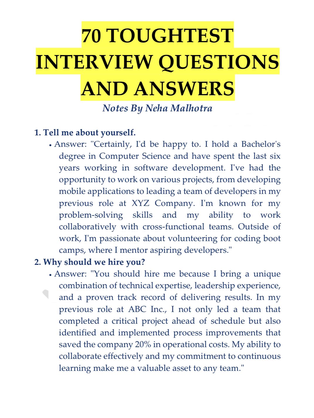 Manish Kumar on X: “70 Toughest Interview Questions You should