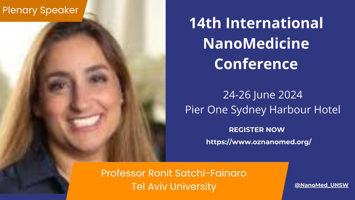 4/5: Meet our plenary speakers for 14th International NanoMedicine Conference! Professor Ronit Satchi-Fainaro @RSFLab Visit our website to learn more about their groundbreaking insights. oznanomed.org Abstract submission closes on 10th March 2024!