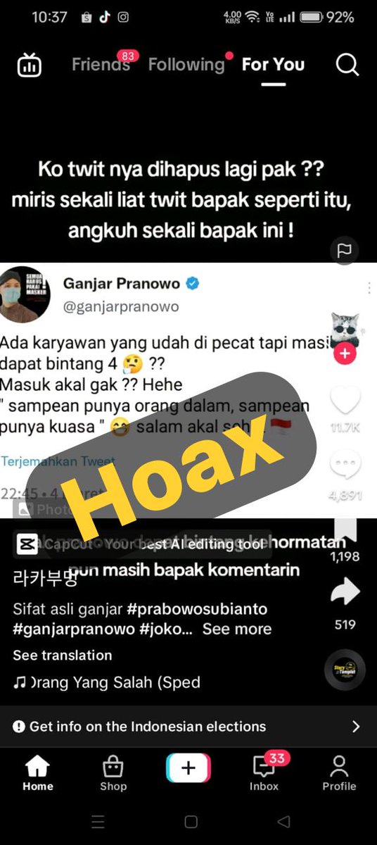 Saya tegaskan bahwa saya tidak pernah membuat cuitan tersebut. Semoga perkembangan teknologi tidak digunakan untuk memproduksi Hoax semacam ini dan bisa digunakan untuk hal-hal yang lebih positif.