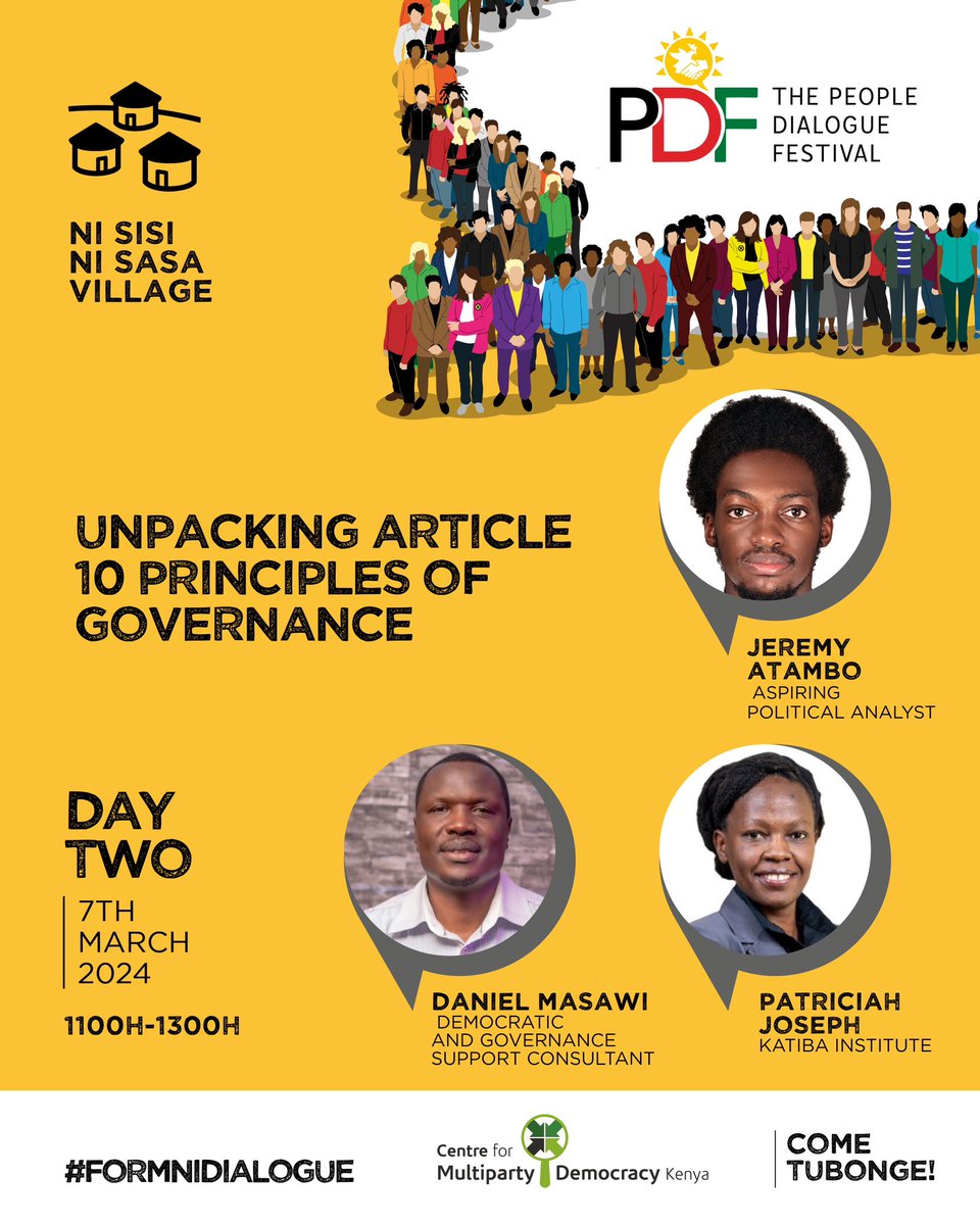 The Peoples Dialogue Festival 2024: What do you know about Article 10 of the Constitution of Kenya? Our Programs Manager @PatriciahJoseph will be part of the panel discussing Article 10 of the Constitution tomorrow 7 March @ Ni sisi Ni sasa Village, at 11:00 am #FormNiDialogue