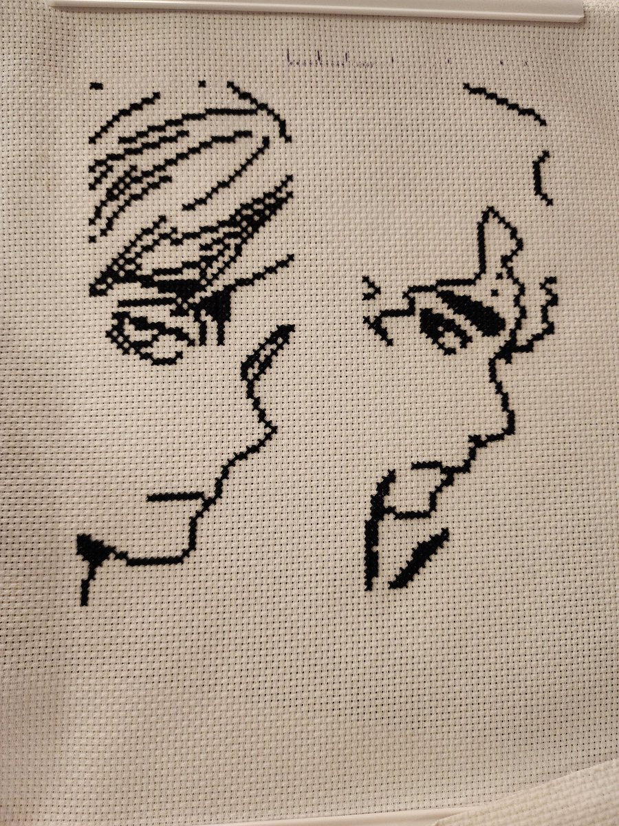 So excited to do a SakuAtsu Xstitch pair I didn't realize I hadn't size matched their faces, didn't match their noses or eyes, and a bunch of other things ^^;;...

Should I still color them.....??? :/
I polled below bc **♡ indecisive ♡**

Will I finish the coloring by tmrw...??