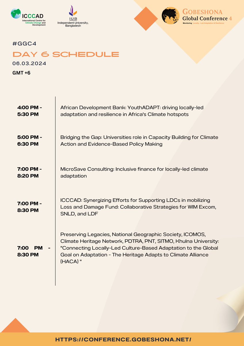 🌍 Gobeshona Global Conference 4: Day 6 Schedule 🌱 It's time to get ready for an exciting sixth day filled with insightful sessions. Here's a look at today's schedule! ‼️ Haven’t registered for the conference yet? You can do so here: whova.com/portal/registr… #Gobeshona #GGC4