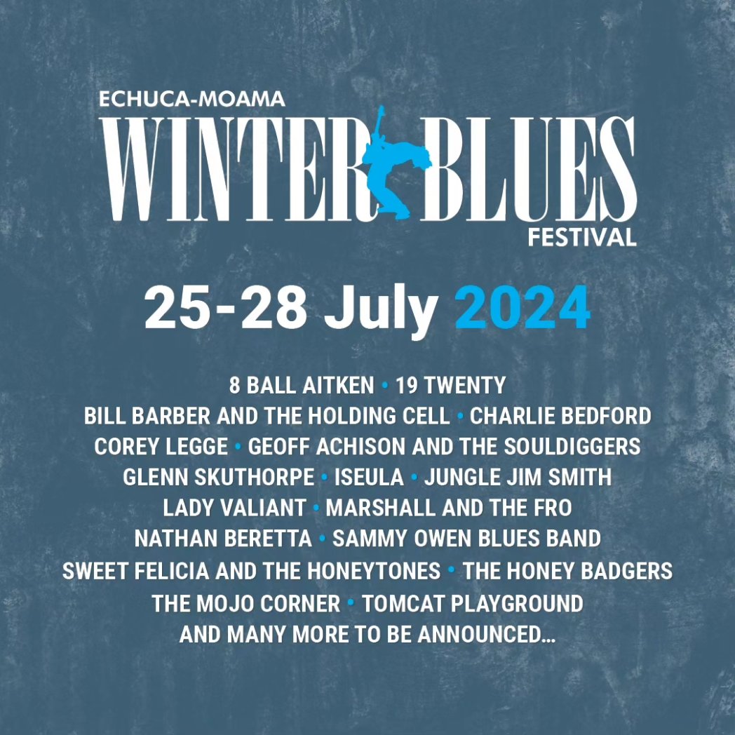 I'm looking forward to playing at Echuca-Moama Winter Blues Festival this July! Check out the amazing first artist announcement 🎸 #echuca #moama #winter #blues #festival #music #lineup #vic #nsw #australia