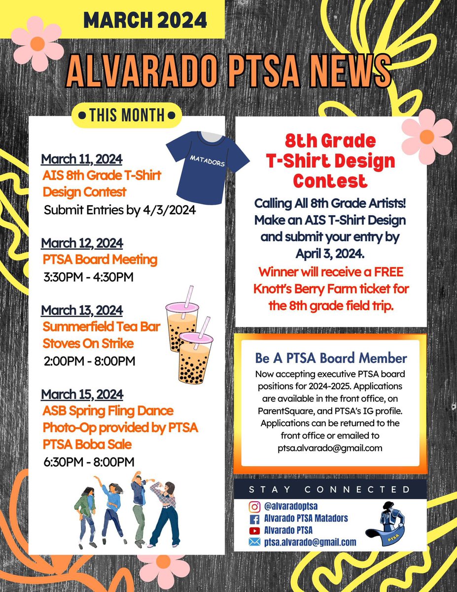 **PTSA MARCH NEWS** 
#AlvaradoPTSANews #marchingintomarch