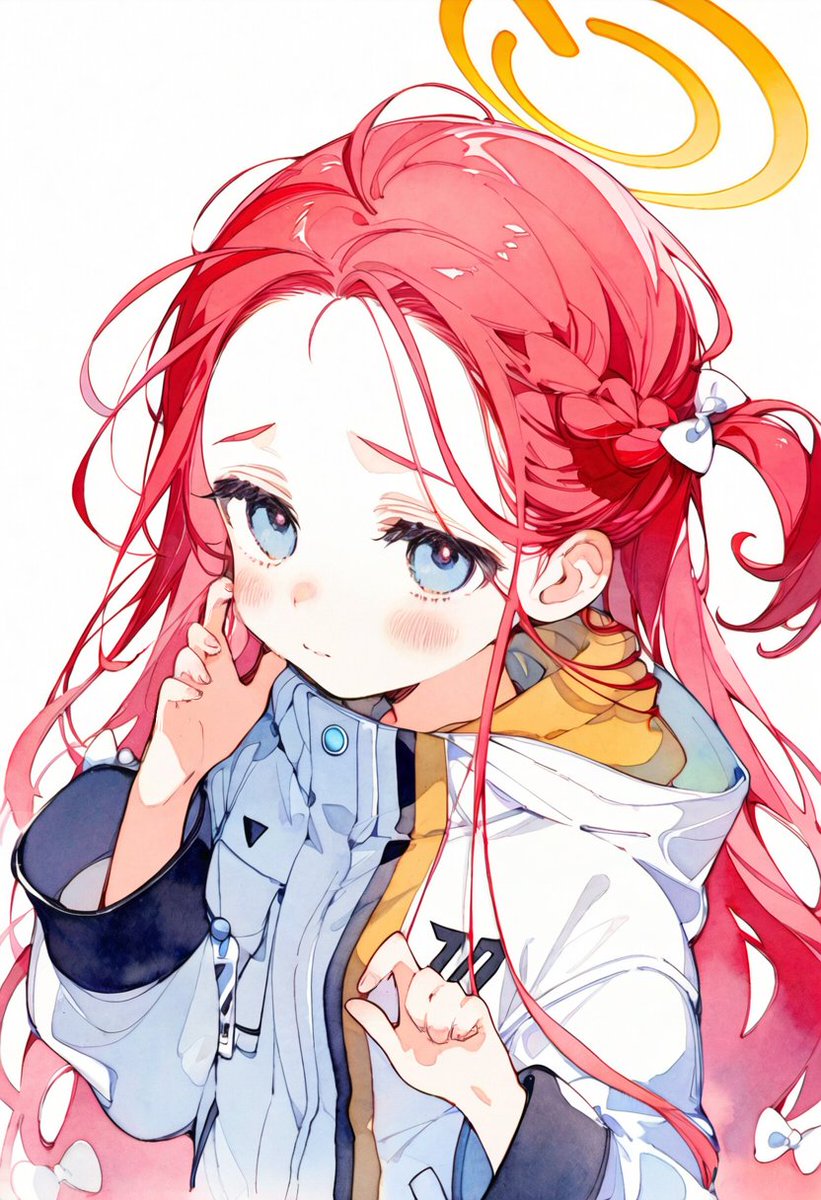 yuzu (blue archive) 1girl halo solo long hair braid red hair white background  illustration images