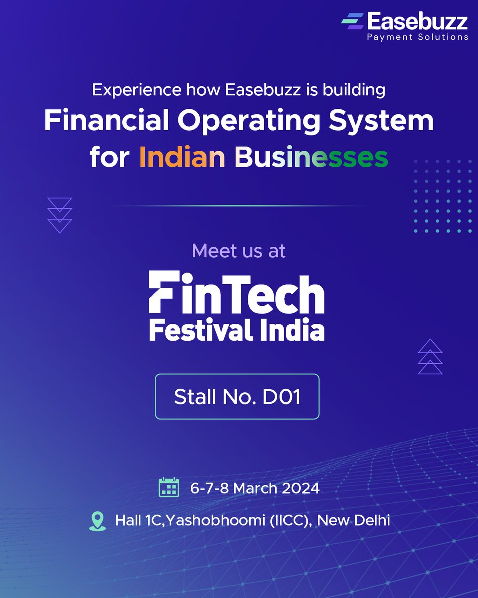 We can’t wait to see you all at FinTech Festival India 2024, Yashobhoomi(IICC), New Delhi. Join us at 𝐄𝐱𝐡𝐢𝐛𝐢𝐭𝐢𝐨𝐧 𝐒𝐭𝐚𝐥𝐥 𝐍𝐨. 𝐃-01, and catchup all the buzz around Payments & Fintech. #FFI2024 #Easebuzz #PaymentSolutions #Digital #Innovation #Technology