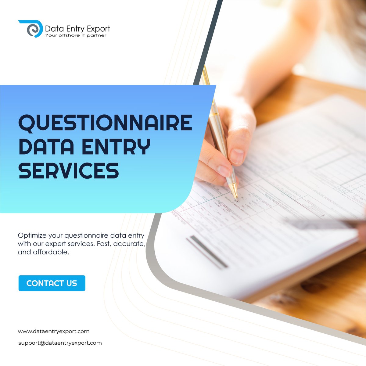 dataentryexport's tweet image. Ready to streamline your data collection? Explore our questionnaire data entry services for efficient, error-free results!

Read more: buff.ly/3TO1xvO

Email us: support@dataentryexport.com

#questionnairedataentry #bposolutions #bposervices #business