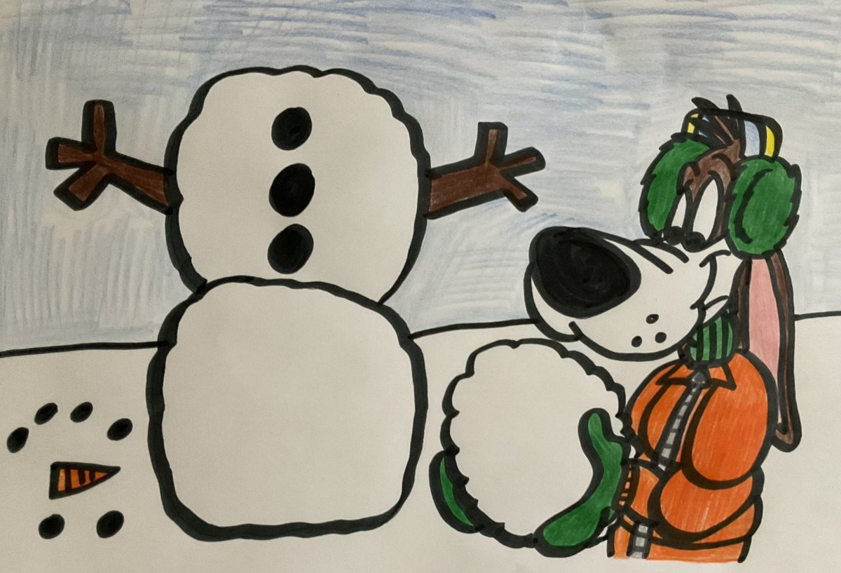 Winter Fan Art - Barnyard Dawg is building a snowman for Foghorn Leghorn but the earmuffs and scarf are missing oh it’s in the bag inside right behind him! For @GregBruhl3 #LooneyTunes #Earmuffs #BarnyardDawg #GeorgePDog #FuzzyEarmuffs #GregBruhl #WinterJacket