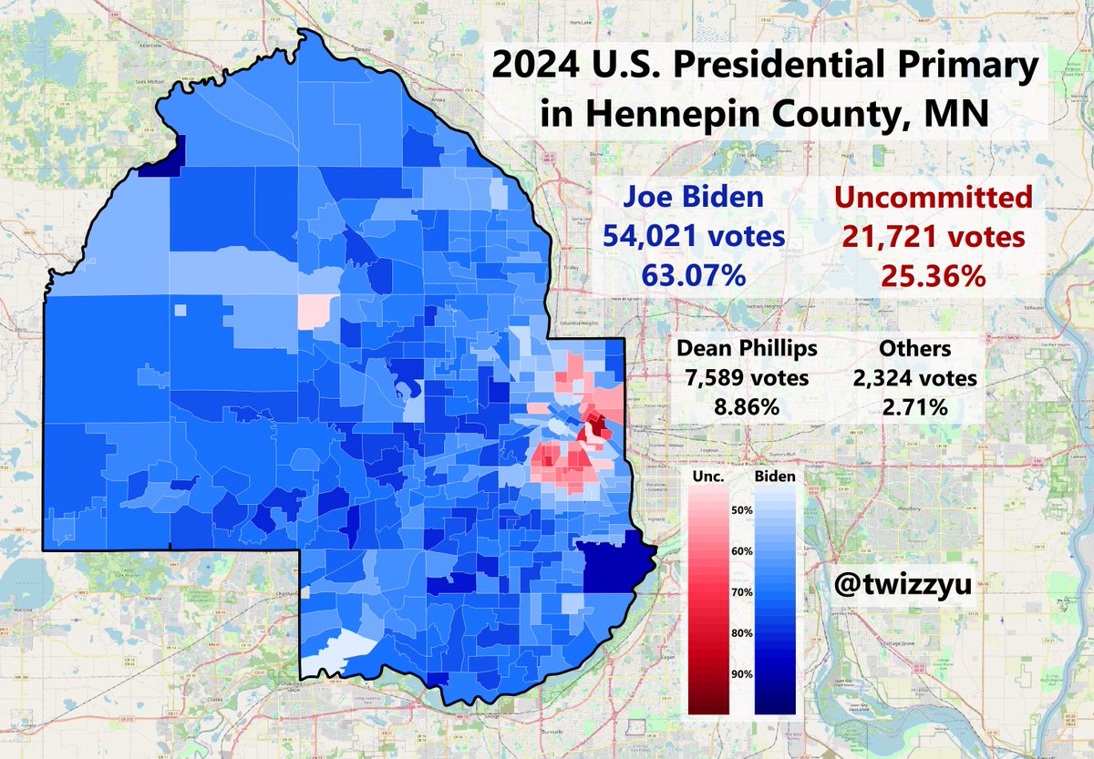 Here's a map of the primary in Hennepin County, MN, where Uncommitted got over a quarter of the vote and won a lot of downtown Minneapolis precincts