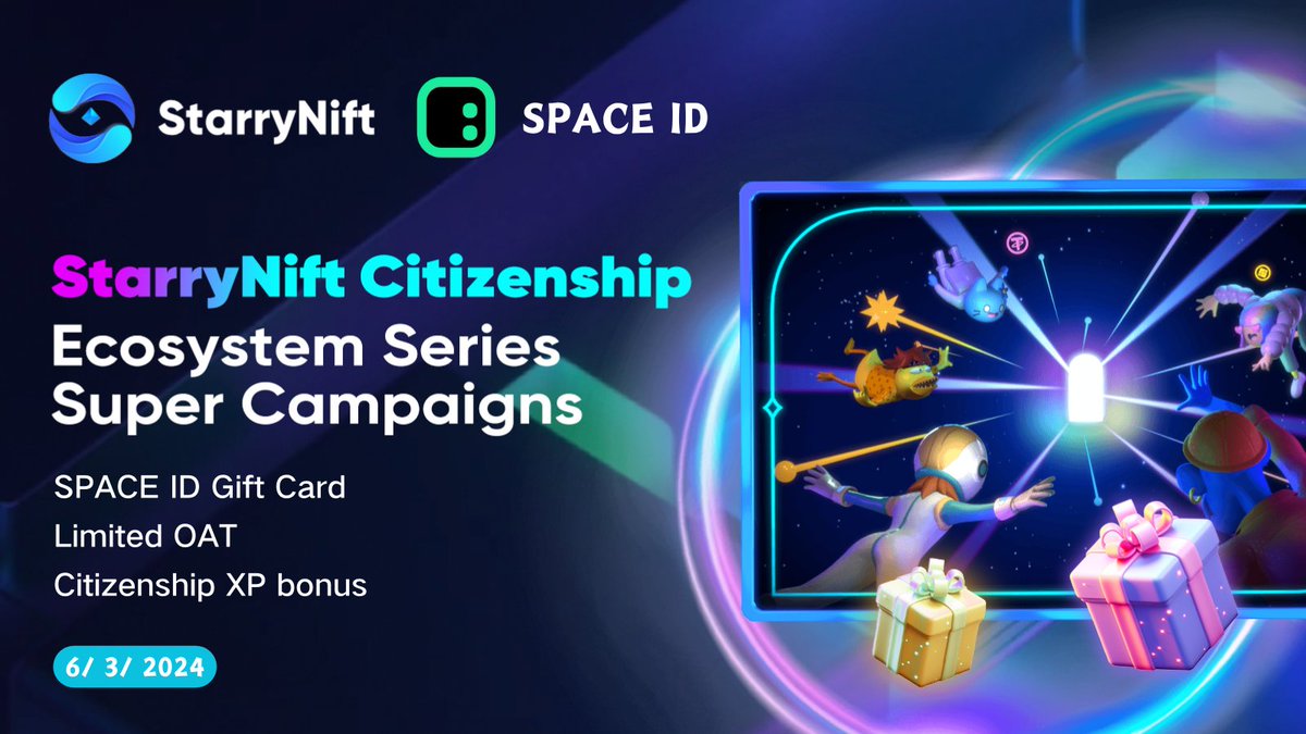 😀Excited to announce the #StarryNift x #SPACEID Super #Airdrop Campaign is live! 🎁Enjoy the prize pool awaiting with SPACE ID gift card, exclusive #OAT and #Citizenship XP bonus! Maintain the 'Raffle Pool' and earn extra XP bonus! 🔗Entrance: galxe.com/StarryNift/cam……