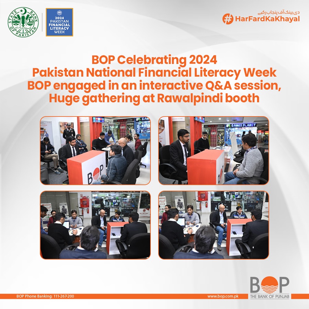 thebankofpunjab's tweet photo. As part of Pakistan National Financial Literacy Week, BOP hosted an engaging Q&A session. A huge gathering at our Rawalpindi booth made it outstanding event!
#TheBankOfPunjab #HarFardKaKhayal #PFLW #PakFinancialLiteracyWeek https://t.co/3Q4oAIWFzK