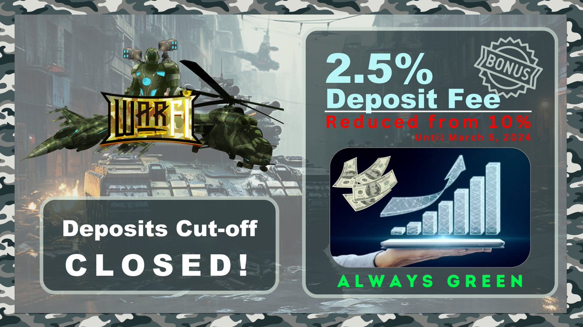 DEPOSITS CLOSED! Congratulations everyone who got in for March trading & took advantage of our bonus. Funds are being put into trading immediately to start making you some profits. New deposits for April trading opens March 7th. warfi-tradingbots.com #crypto #BTC #Profit