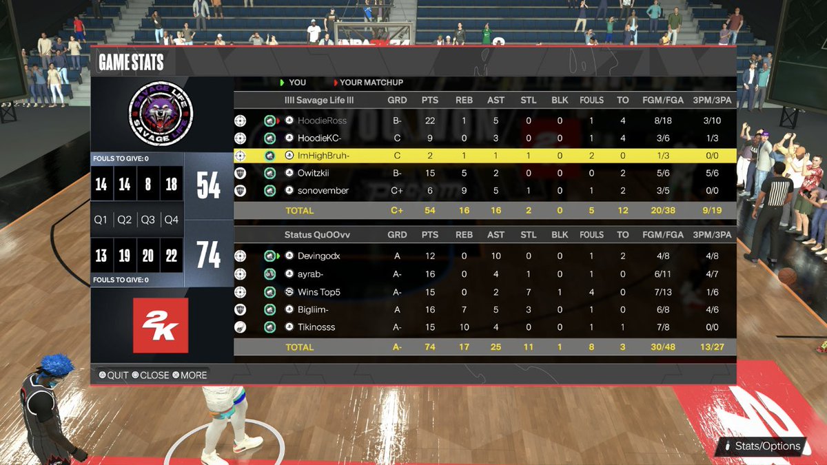 StatusQuo2k's tweet image. GG to @Savlife2k as we advance to finals in @B2B2KL 🔥

🗑️@DevingodYT 
🎯@KingHaad_ 
🔒:@WinsGoated 
🦍@BigIiim
🐐@Tikinoss 

📒@Coach_T_2k 

@youFamousEnough @2kCompGames @iNetworkSports @FTClan2K @NextTalentEsp