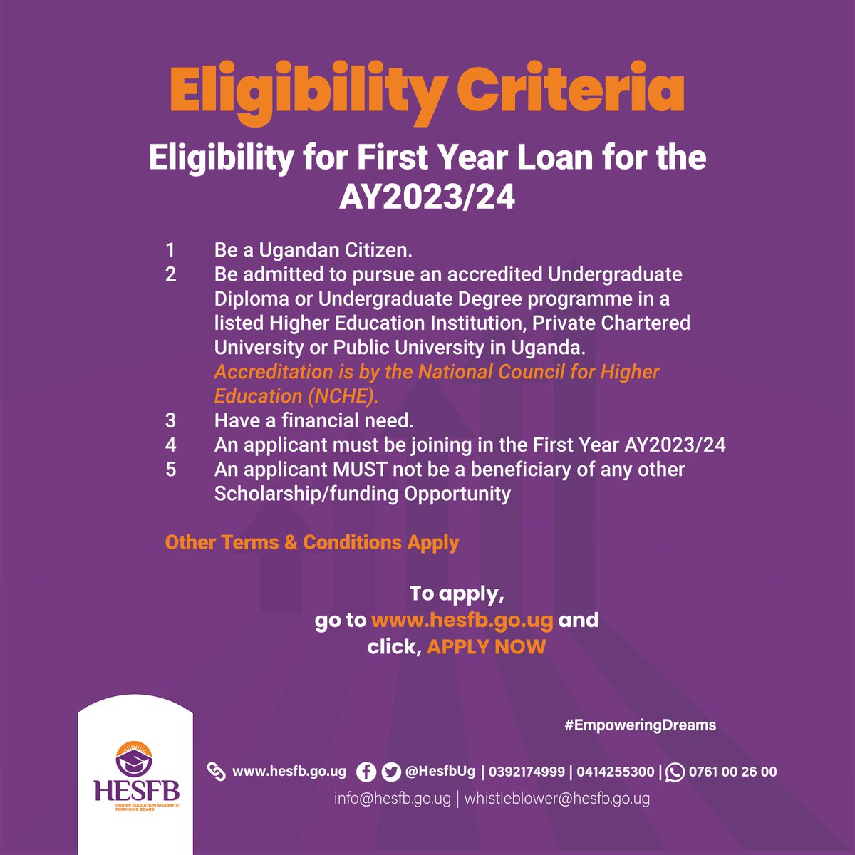 🚨 Wondering if you qualify for the #StudentsLoans2024 Application! Check below For more details visit: shorturl.at/ilw16 #EmpoweringDreams @Educ_SportsUg @kiuvarsity @GuluVarsity @GCICUganda @UgandaMediaCent @Makerere @kyambogou @BusitemaUni @JanetMuseveni @GovUganda