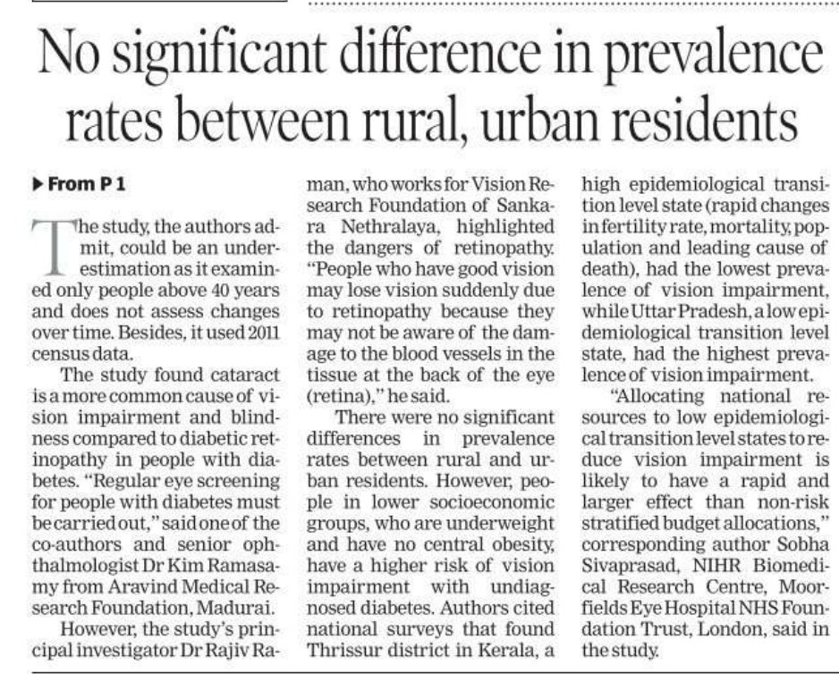 #2.4 mn Indians with diabetes above 40 yrs r blind. 21mn have impaired vision. Periodic screening for early intervention must. Risks higher in #lowsocioeconomic gps. Policy intervention required. Source @LancetGH, @drmohanv #sankaranethralaya @AravindEye @lvprasadeye #NHS