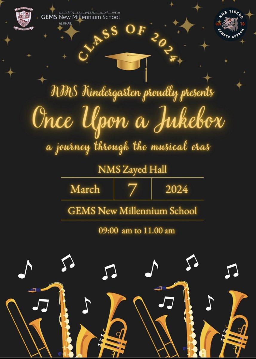 Step into the Spotlight with our KG Graduates as they embark on their journey to Grade 1
Let's celebrate their achievements and endless possibilities with a Musical Extravaganza!
Don't miss this nostalgic ride through the decades from the 50s to the 2000s! 
#GEMSFamilyFirst