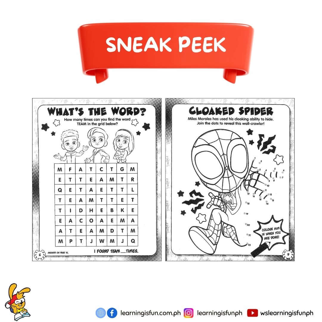 Learningisfunrs's tweet image. Swing into Action with Disney Junior Marvel Spidey - Webbed Wonders Coloring Book! Let your creativity soar with 16 pages of thrilling adventures starring everyone's favorite neighborhood hero, Spider-Man!
Get ready to web-out and embark on an epic coloring for only Php 99.00.