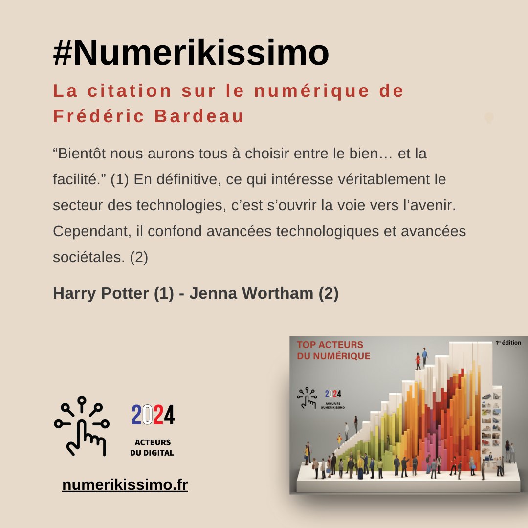 #CitationDuJour 💬 Retrouvez la citation sur le numérique de @fbardeau dans le Top acteurs du numérique en France en 2024. ⤵️ Téléchargez le livre @numerikissimo avec + de 100 personnalités ! ▶️ numerikissimo.fr #Numerikissimo #Innovation