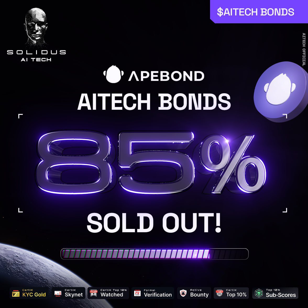 💰 $AITECH Bonds - 85% Sold Out! 

🔥 $AITECH bonds on <a href="/ApeBond/">ApeBond</a> are in high demand with 85% already sold out! Act fast, $AITECH bonds running out!

🏦 Buy Now 👉🏻 apebond.click/AITECH
