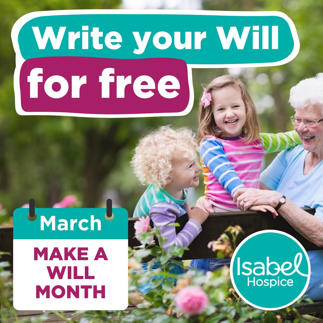 Make a Will Month is in full swing - and our limited number of free will writing spaces are booking up fast.  Please consider making a suggested donation to Isabel Hospice. See link for full list of participating local solicitors and how to contact them isabelhospice.org.uk/makeawill/