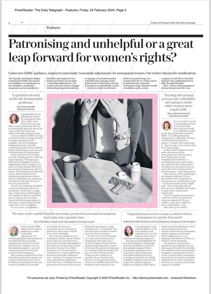 drlouisenewson's tweet image. More discussion about the new workplace menopause legislation in today's issue of the @dailytelegraph...