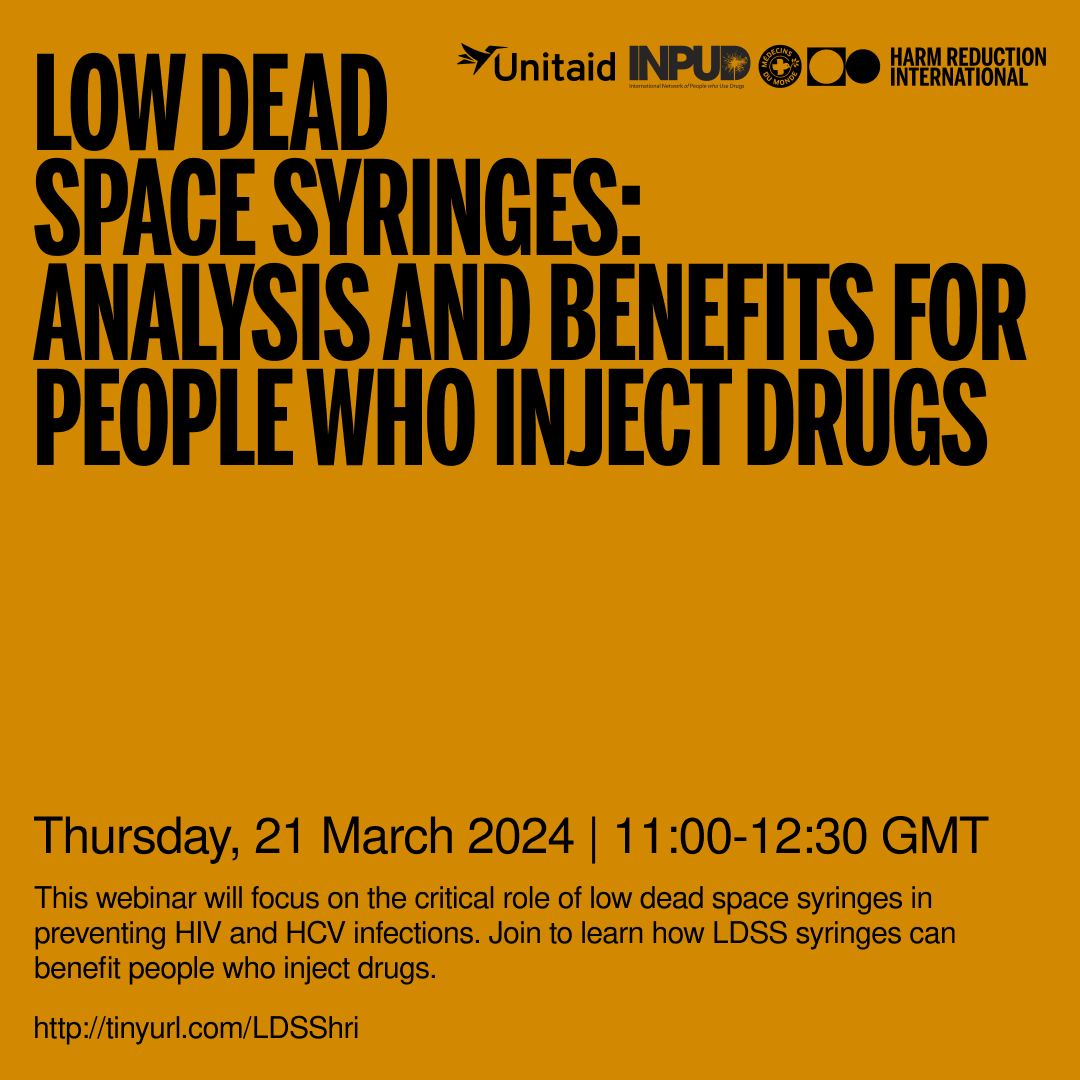 HRInews's tweet photo. Join us on Thursday, 21 March for a webinar on low dead space syringes. We will be exploring the uses and benefits of these syringes for people who inject drugs. @MdM_France @UNITAID @INPUD 

Register now: https://t.co/SNWU5G5sqK https://t.co/7pRskTYg5A