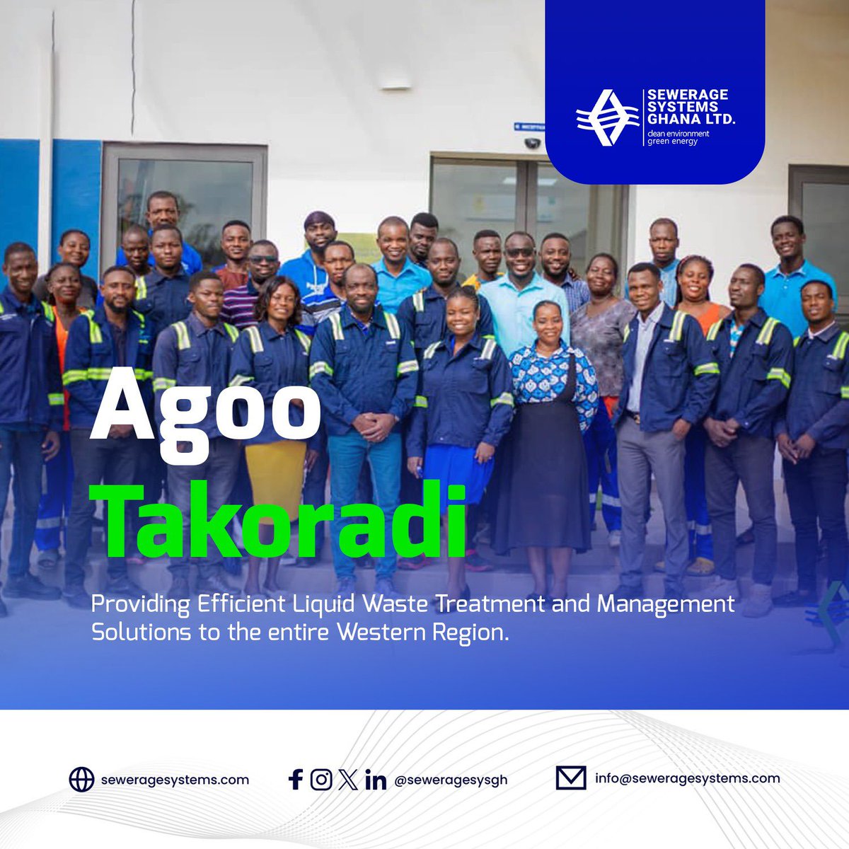Agoo Takoradi!🌿 Get ready for a greener &amp; cleaner future as we launch operations in the Western region on Feb 26, 2024. Join us in paving the way for sustainability with cutting-edge liquid waste treatment solutions.💧🌍  #SustainableSolutions #GreenTakoradi #SSGLOnline #Jospong